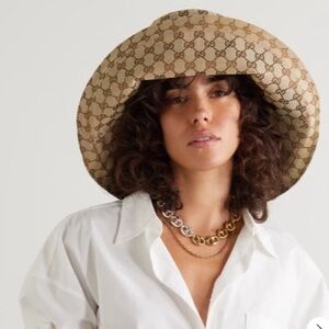 Gucci GG Beige Bucket Hat Canvas in Wide Large Brim Monogram Jacquard Beach